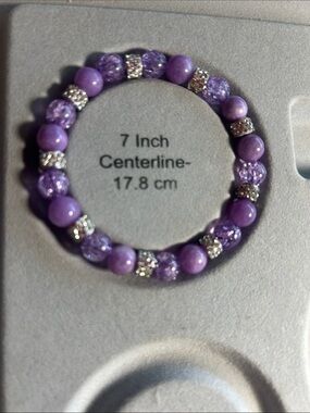 💜Women's Purple Beaded Stretch Bracelet with Crystal Spacers